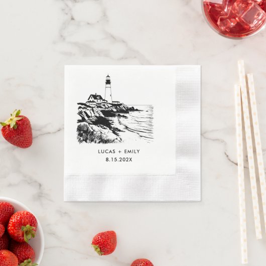 Nautic Seaside Lighthouse Dark Black Wedding Serviette (Beispiel)