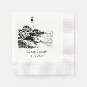 Nautic Seaside Lighthouse Dark Black Wedding Serviette (Vorderseite)