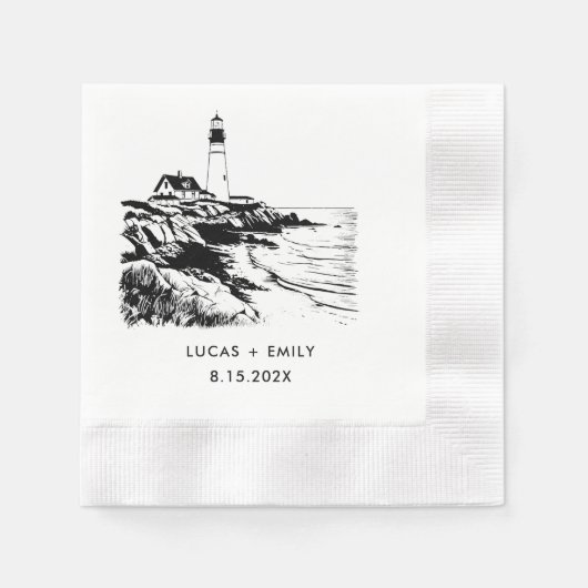 Nautic Seaside Lighthouse Dark Black Wedding Serviette (Vorderseite)