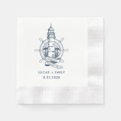 Nautic Seaside Lighthouse Dark Blue Wedding Serviette (Vorderseite)