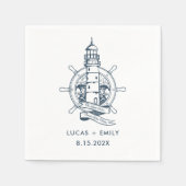 Nautic Seaside Lighthouse Dark Blue Wedding Serviette (Vorderseite)