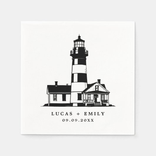 Nautic Seaside Lighthouse Dark Blue Wedding Serviette (Vorderseite)