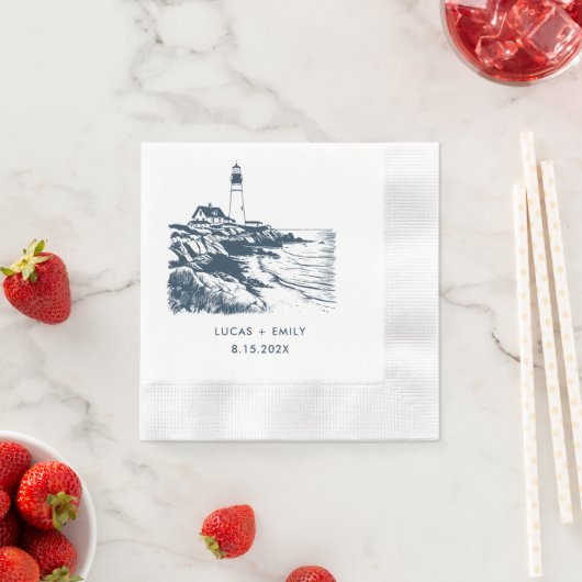 Nautic Seaside Lighthouse Dark Blue Wedding Serviette (Beispiel)