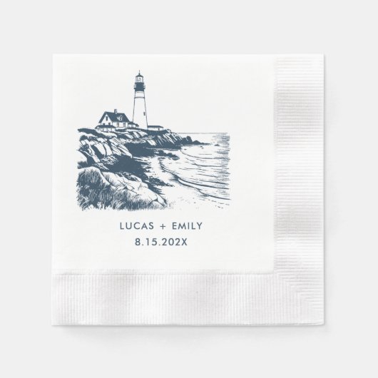 Nautic Seaside Lighthouse Dark Blue Wedding Serviette (Vorderseite)