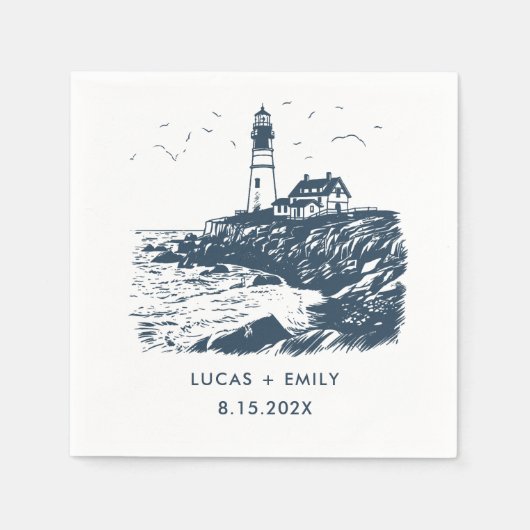 Nautic Seaside Lighthouse Dark Blue Wedding Serviette (Vorderseite)