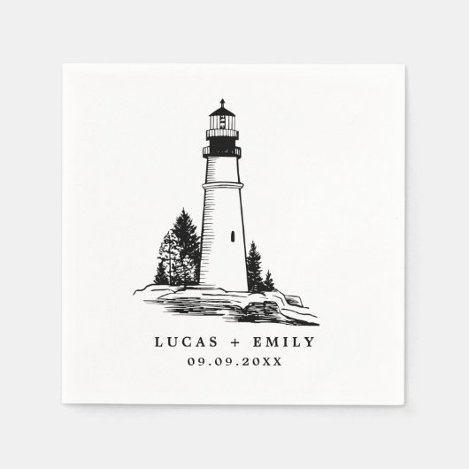 Nautic Seaside Lighthouse Dark Blue Wedding Serviette (Vorderseite)