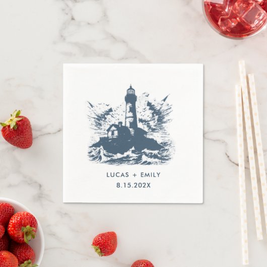 Nautic Seaside Lighthouse Dark Blue Wedding Serviette (Beispiel)