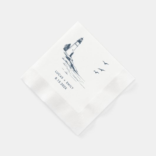 Nautic Seaside Lighthouse Dark Blue Wedding Serviette (Ecke)
