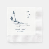 Nautic Seaside Lighthouse Dark Blue Wedding Serviette (Vorderseite)