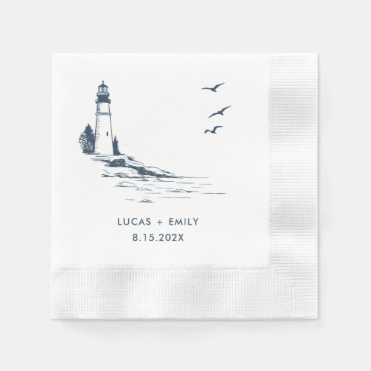 Nautic Seaside Lighthouse Dark Blue Wedding Serviette (Vorderseite)