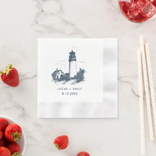 Nautic Seaside Lighthouse Dark Blue Wedding Serviette (Beispiel)