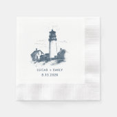 Nautic Seaside Lighthouse Dark Blue Wedding Serviette (Vorderseite)