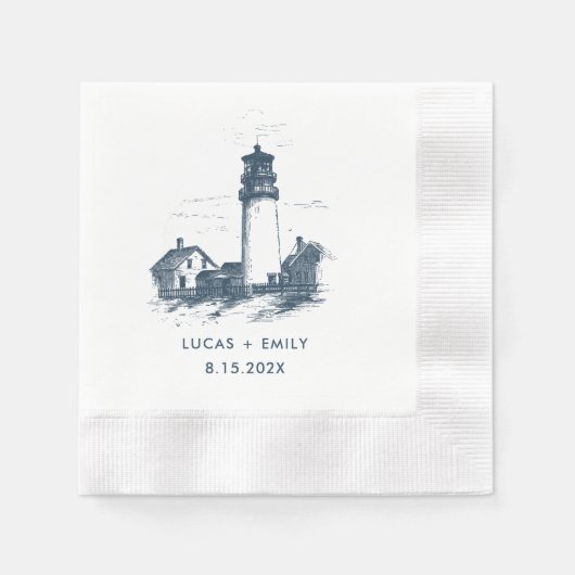 Nautic Seaside Lighthouse Dark Blue Wedding Serviette (Vorderseite)
