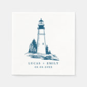Nautic Seaside Lighthouse Dark Blue Wedding Serviette (Vorderseite)