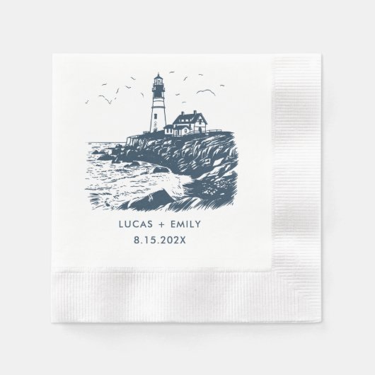 Nautic Seaside Lighthouse Dark Blue Wedding Serviette (Vorderseite)