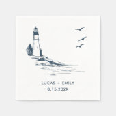 Nautic Seaside Lighthouse Dark Blue Wedding Serviette (Vorderseite)