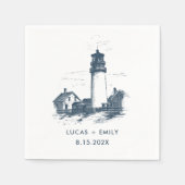 Nautic Seaside Lighthouse Dark Blue Wedding Serviette (Vorderseite)