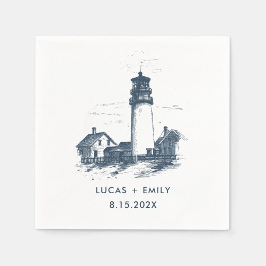 Nautic Seaside Lighthouse Dark Blue Wedding Serviette (Vorderseite)