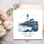 Nautic Seaside Lighthouse Dark Blue Wedding Serviette
