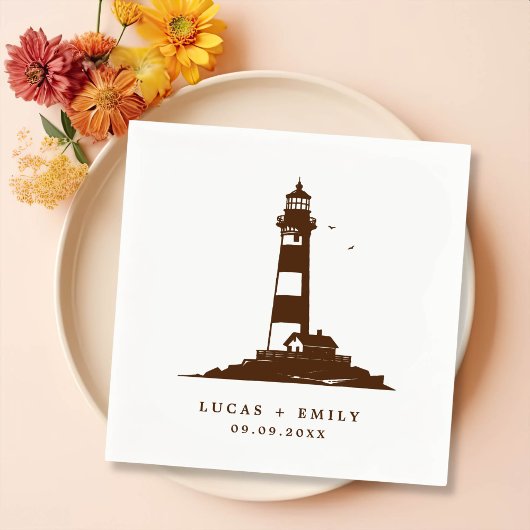 Nautic Seaside Lighthouse Dark Blue Wedding Serviette