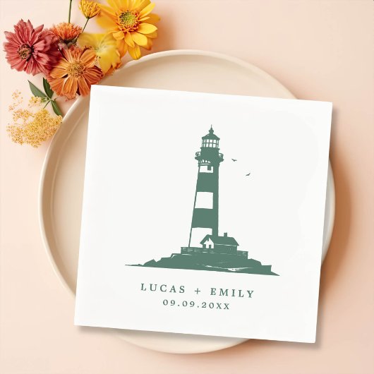 Nautic Seaside Lighthouse Dark Blue Wedding Serviette