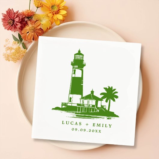 Nautic Seaside Lighthouse Dark Blue Wedding Serviette