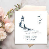 Nautic Seaside Lighthouse Dark Blue Wedding Serviette