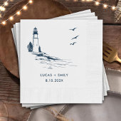 Nautic Seaside Lighthouse Dark Blue Wedding Serviette