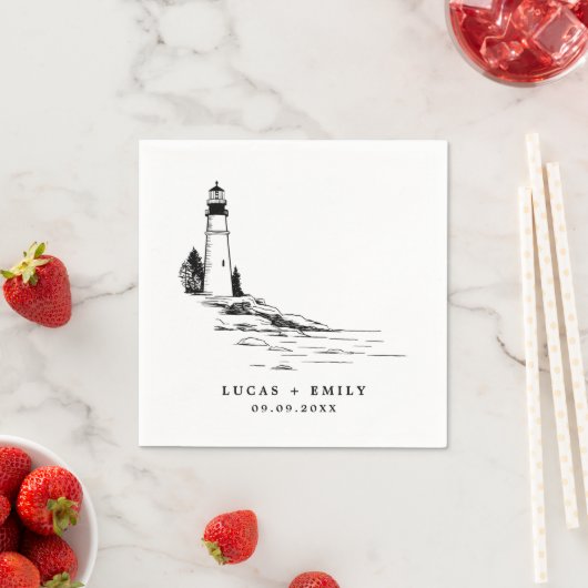Nautic Seaside Lighthouse Dark Blue Wedding Serviette (Beispiel)