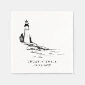 Nautic Seaside Lighthouse Dark Blue Wedding Serviette (Vorderseite)