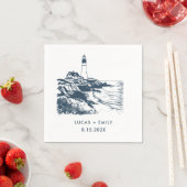 Nautic Seaside Lighthouse Dark Blue Wedding Serviette (Beispiel)