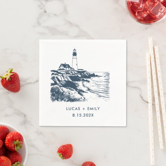 Nautic Seaside Lighthouse Dark Blue Wedding Serviette (Beispiel)