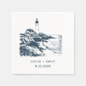 Nautic Seaside Lighthouse Dark Blue Wedding Serviette (Vorderseite)