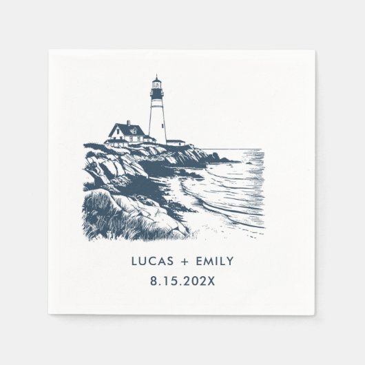 Nautic Seaside Lighthouse Dark Blue Wedding Serviette (Vorderseite)