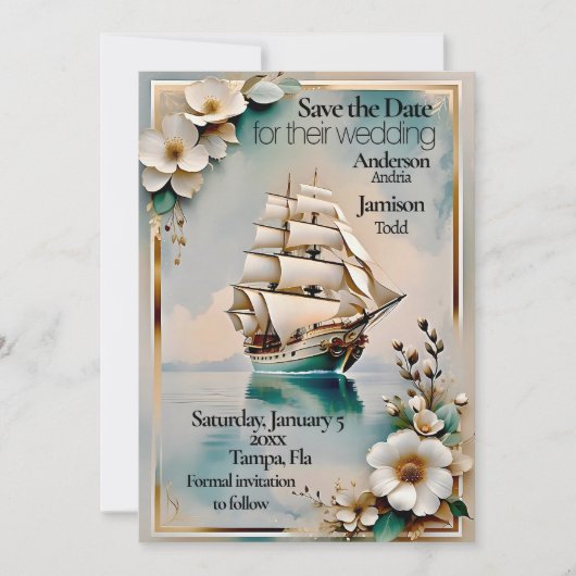 Nautic Segelschiff Hochzeit speichern Sie das Datu Save The Date (Vorderseite)