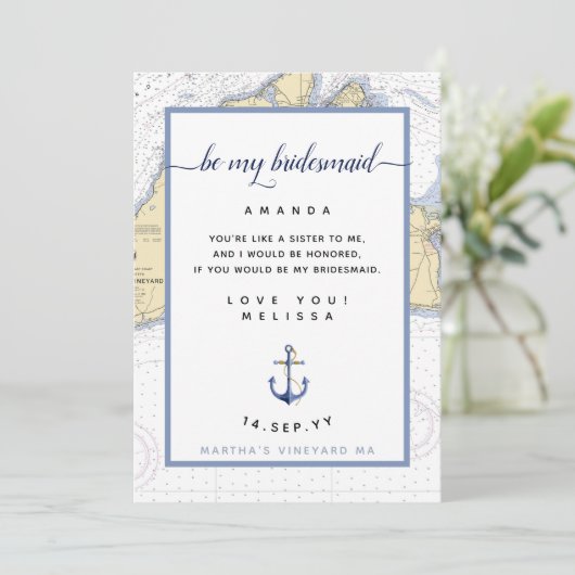 Nautic Sei meine Bridesmaid | Martha's Vineyard Einladung (Stehend Vorderseite)