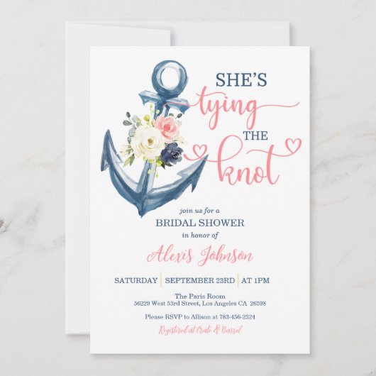 Nautic She's Bying the Knot Brautparty (Pink) Einladung (Vorderseite)