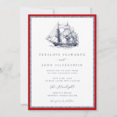 Nautic Ship Red Rope Frame Classic Wedding Einladung (Vorderseite)