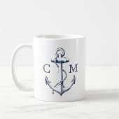 Nautic Sketch Navy Blue Anchor Monogram Kaffeetasse (Links)