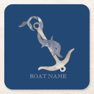 Nautic Spirit Anchor Dolphin Navy Blue Rechteckiger Pappuntersetzer