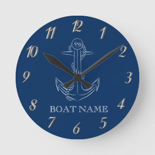 Nautic Spirit Anchor Navy Blue Runde Wanduhr