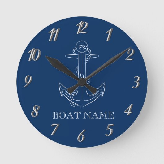 Nautic Spirit Anchor Navy Blue Runde Wanduhr (Vorderseite)