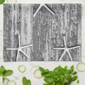 Nautic Starfish Driftwood Grau Weiße Wasserfarbe Geschirrtuch (Gefaltet)