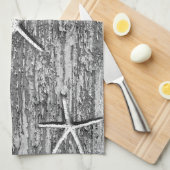 Nautic Starfish Driftwood Grau Weiße Wasserfarbe Geschirrtuch (Viertel Falte)