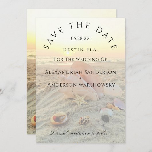 Nautic Starfish Name Beach Sunset Save the Date Einladung (Vorne/Hinten)