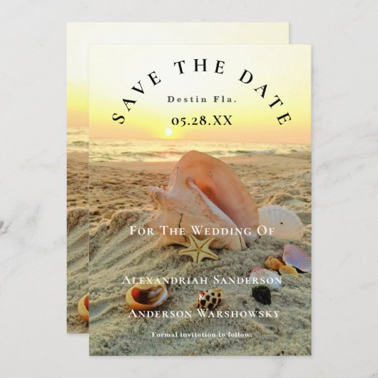 Nautic Starfish Name Beach Sunset Save the Date Einladung (Vorne/Hinten)