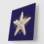 Nautic Starfish Navy Blue Minimalistisch Quadratische Wanduhr (Winkel)