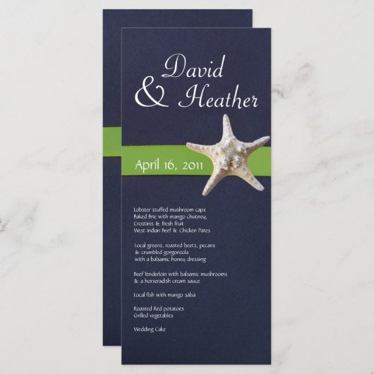 Nautic Starfish Navy und Kelly Green Menu Programm (Vorne/Hinten)