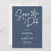Nautic Starfish Navy White Stripe Wedding Rett T Save The Date (Vorderseite)
