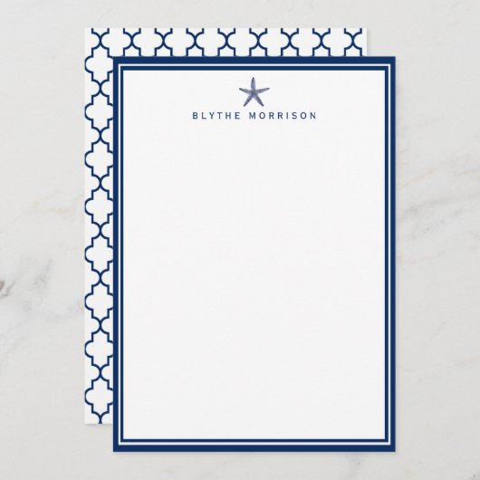 Nautic Starfish Quarto Custom Stationery Mitteilungskarte (Vorne/Hinten)